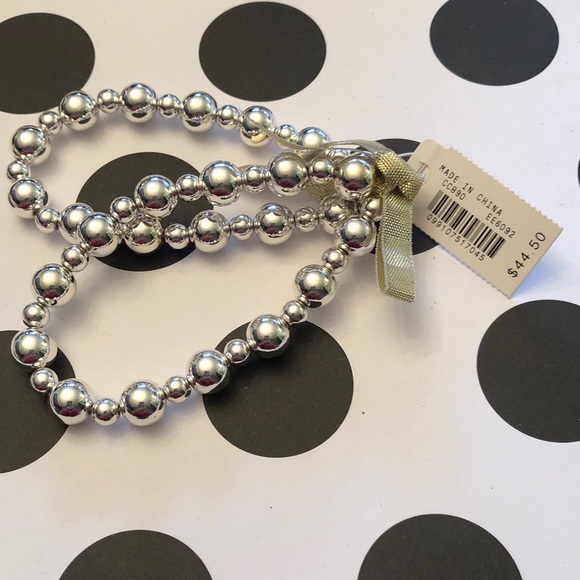 Authentic J. Crew Silver Beaded Elastic  Bracelet Set of 2.  New with tag. - Picture 5 of 10